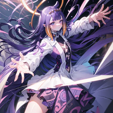 (人物: Ninomae Ina'Nis), {purple hair}, tentacle hair, purple eyes, {{masterpiece}}, best quality, extremely detailed CG unity 8k ...