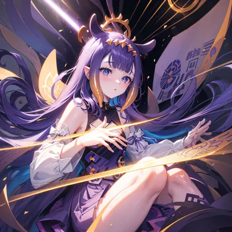(人物: Ninomae Ina'Nis), {purple hair}, tentacle hair, purple eyes, a golden tiara, {{masterpiece}}, best quality, extremely detai...