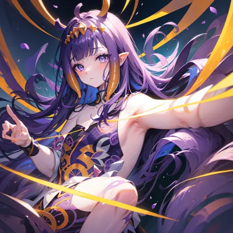 (人物: Ninomae Ina'Nis), {purple hair}, tentacle hair, purple eyes, a golden tiara, {{masterpiece}}, best quality, extremely detai...