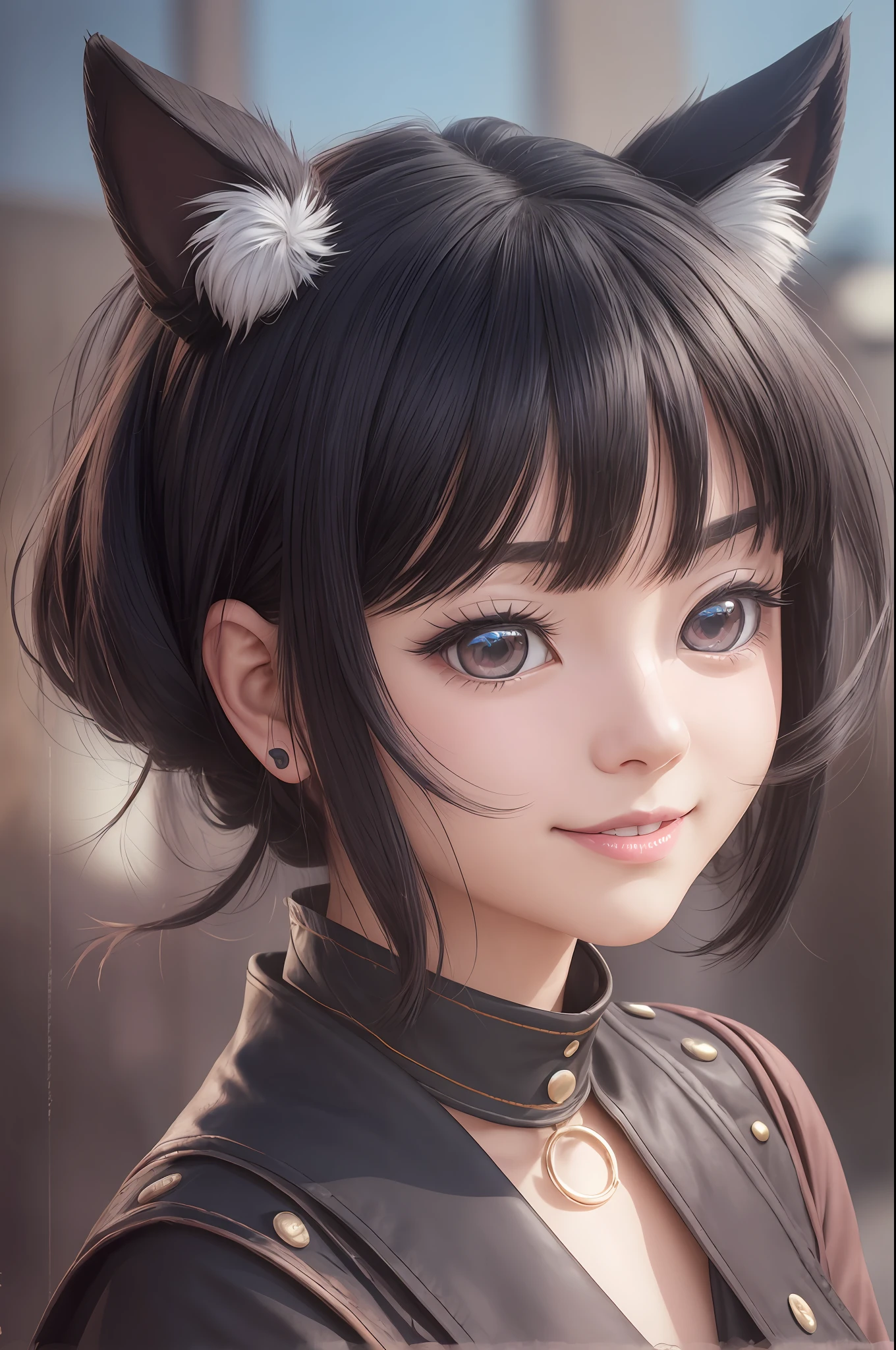 black hair, hair bobbles, wince, solid circle eyes, fake animal ears, light smile, ear blush, Surrealism, drop shadow, anaglyph, stereogram, tachi-e, pov, atmospheric perspective, 8k, ccurate, best quality, UHD, best quality, high details, masterpiece --auto --s2