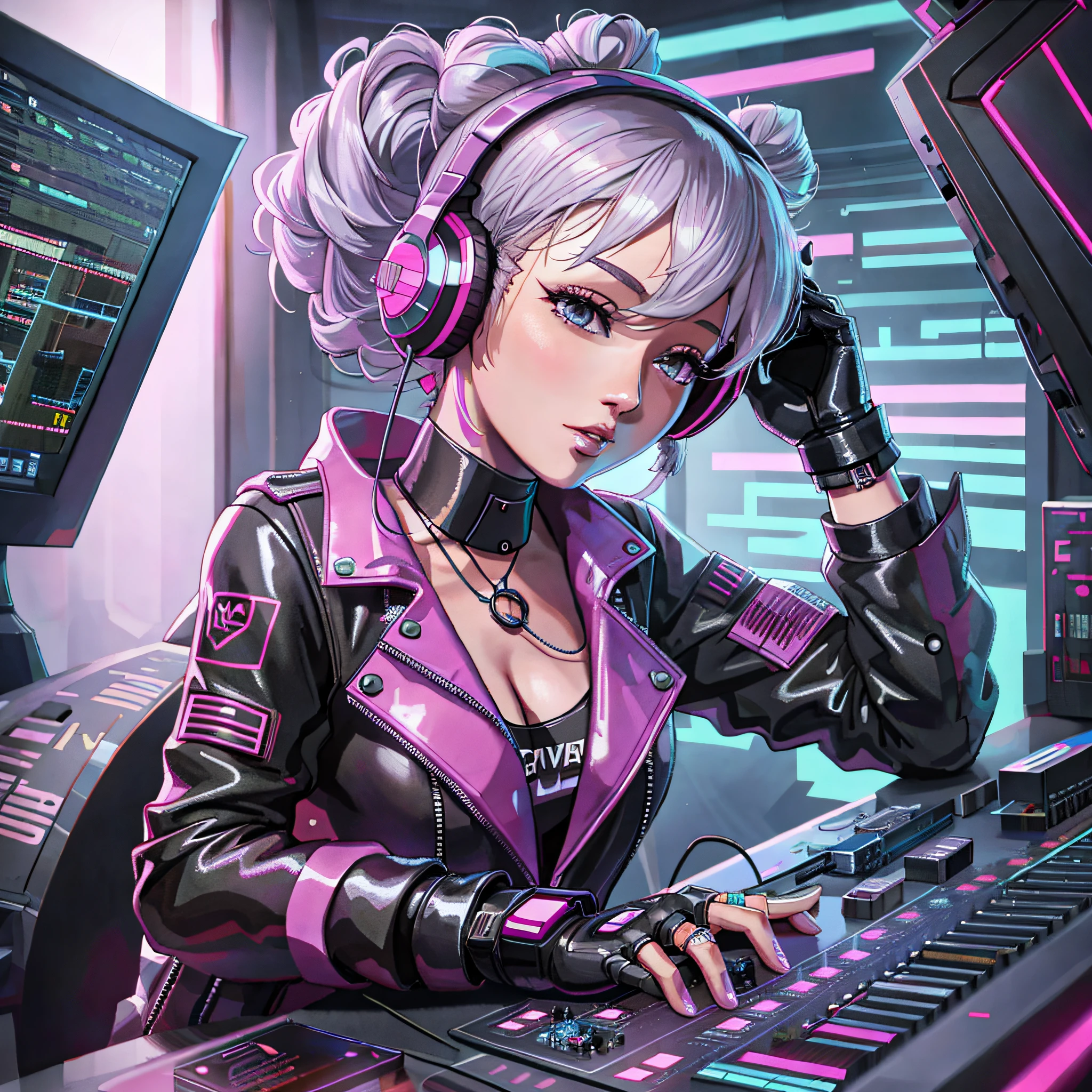 anime girl in a leather jacket with headphones on using a computer, digital cyberpunk anime art, digital cyberpunk - anime art, cyberpunk art style, cyber style, in cyberpunk style, cyber punk setting, dreamy cyberpunk girl, anime cyberpunk art, cyberpunk anime girl, cyberpunk artstyle, cyberpunk themed art, cyber school girl, cyberpunk anime art, female cyberpunk anime girl