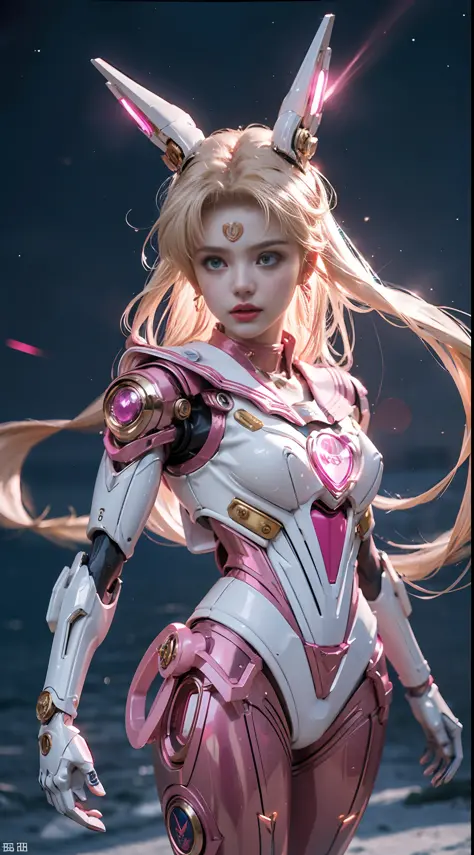 1 mechanical girl: 1.4, Sailor Moon, gun, mechanical arm, mechanical body, pink sailor suit, good-looking face, sailor Moon, moo...