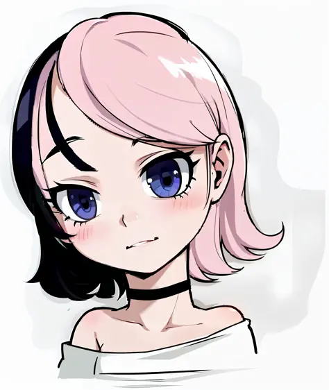 A pink haired cartoon girl wearing a white top, shadow art style, anime character style, flat shadow, cute cute girl, junior hig...