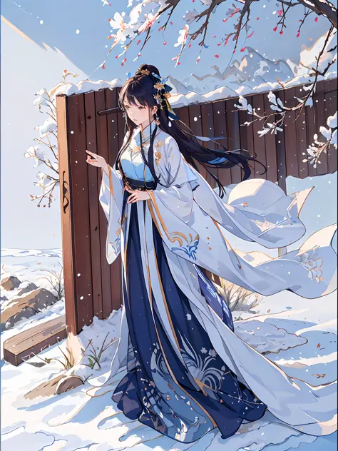 best quality, intricate details, high resolution, (beautiful details water: 1.4), (hanfu fox cape,), 1 gentle woman, delicate fa...