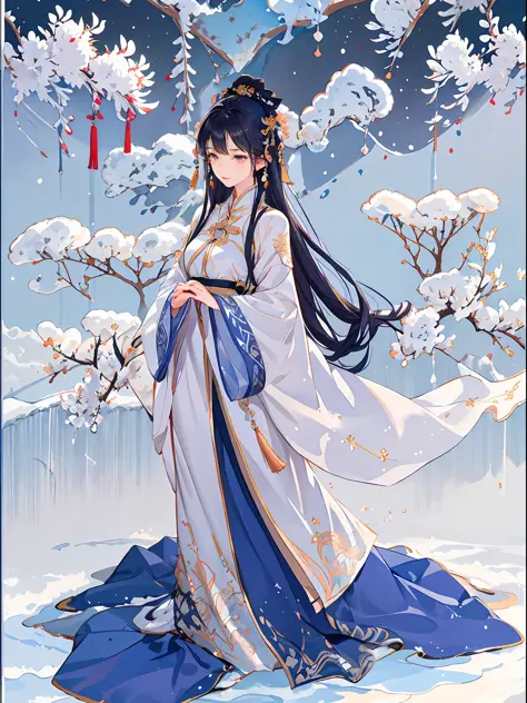 Best quality, intricate details, high resolution, (beautiful details water: 1.4), (Hanfu fox cape,), 1 gentle woman, delicate fa...