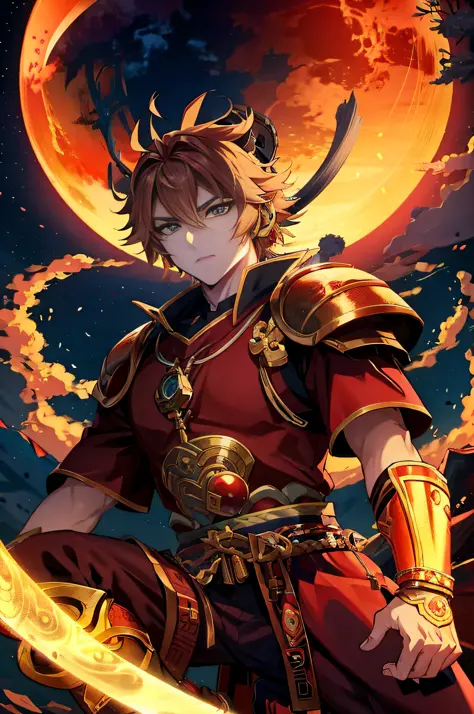 anime character with a sword and a full moon in the background, handsome guy in demon slayer art, badass anime 8 k, moon bull sa...