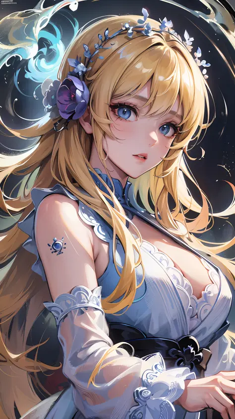 anime girl with blue eyes and blonde hair in a white dress, detailed digital anime art, elf girl, seductive anime girl, detailed anime art, detailed anime artwork, guweiz, clean detailed anime art, 8k high quality detailed art, loish and wlop, beautiful an...