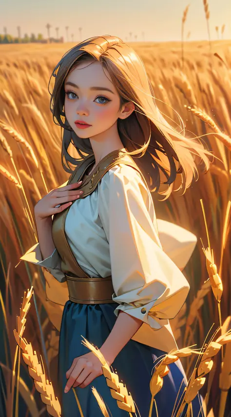Masterpiece, best quality, 1 girl, maiden in the wheat, super detailed, super HD, high quality, highest quality, 32k