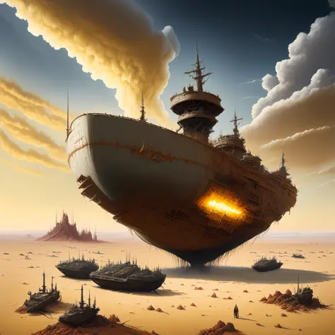 (bonefortress:1) strange looking huge ship in the middle of a desert