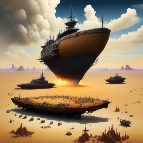 (bonefortress:1) strange looking huge ship in the middle of a desert