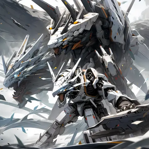 White and black mecha, Dragon helmet, claw weapons