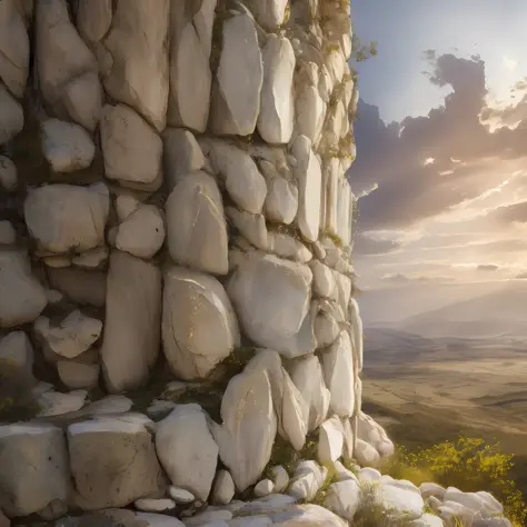 a realistic photo of a stone column at bethel, with a halo of light around it, representing the sacred site where jacob took his...