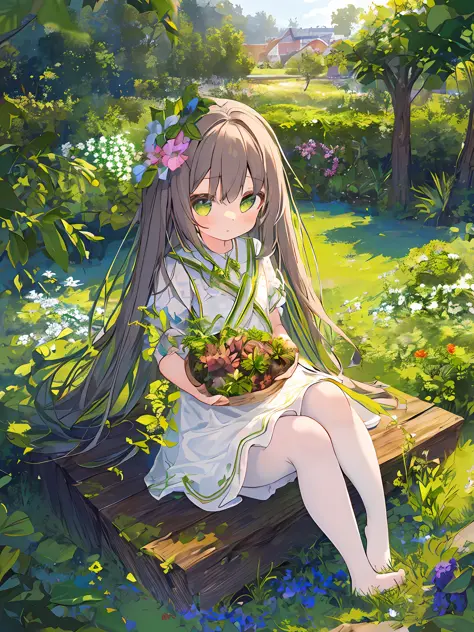 Masterpiece, best quality, a girl with long hair, soft white clothes, alone in a never-ending flower field