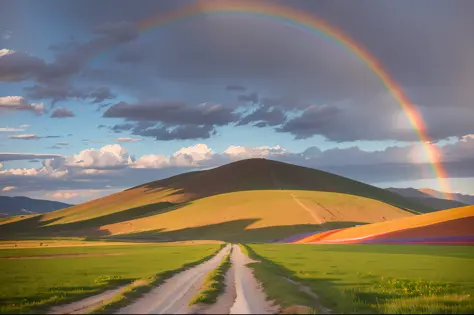 beautiful rainbow on the steppe