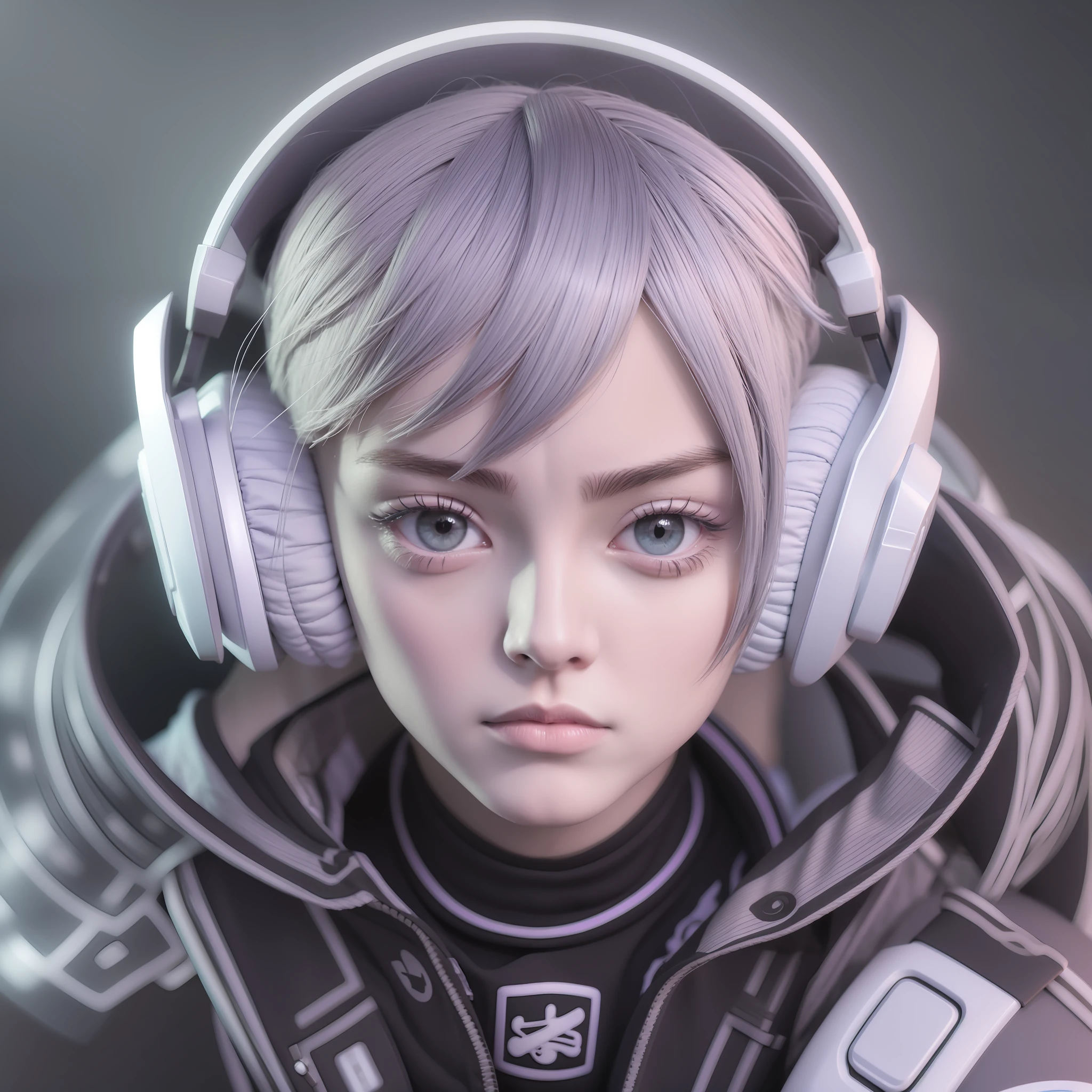 Anime RGB for background on YouTube very beautiful, ultra modern rendering, full RGB, silver hair, gamer headset.
