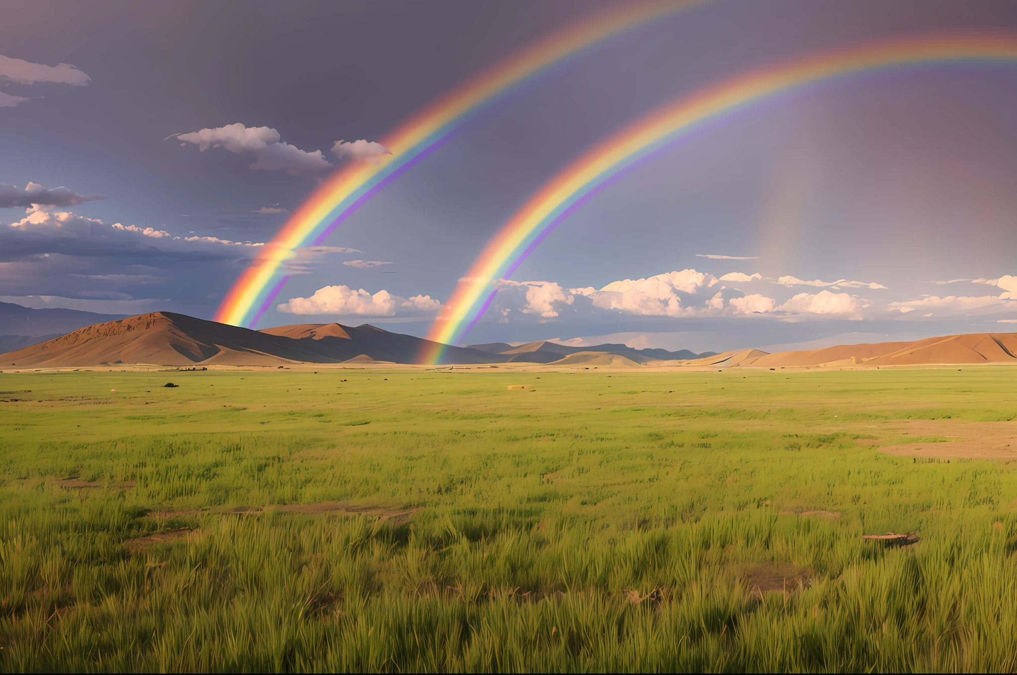 Beautiful rainbow on the steppe