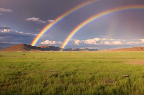 beautiful rainbow on the steppe