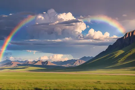 beautiful rainbow on the steppe