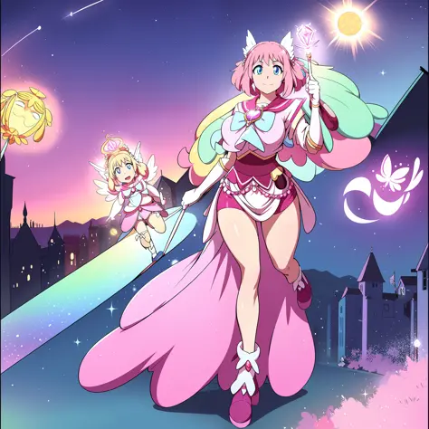 mamika, female,fantasy goddess,there is a cartoon picture of a woman with a very large breast, glowing angelic being, glowing holy aura, inspired by Luma Rouge, the non-binary deity of spring, ethereal rainbow nimbus, the butterfly goddess of fire, inspire...