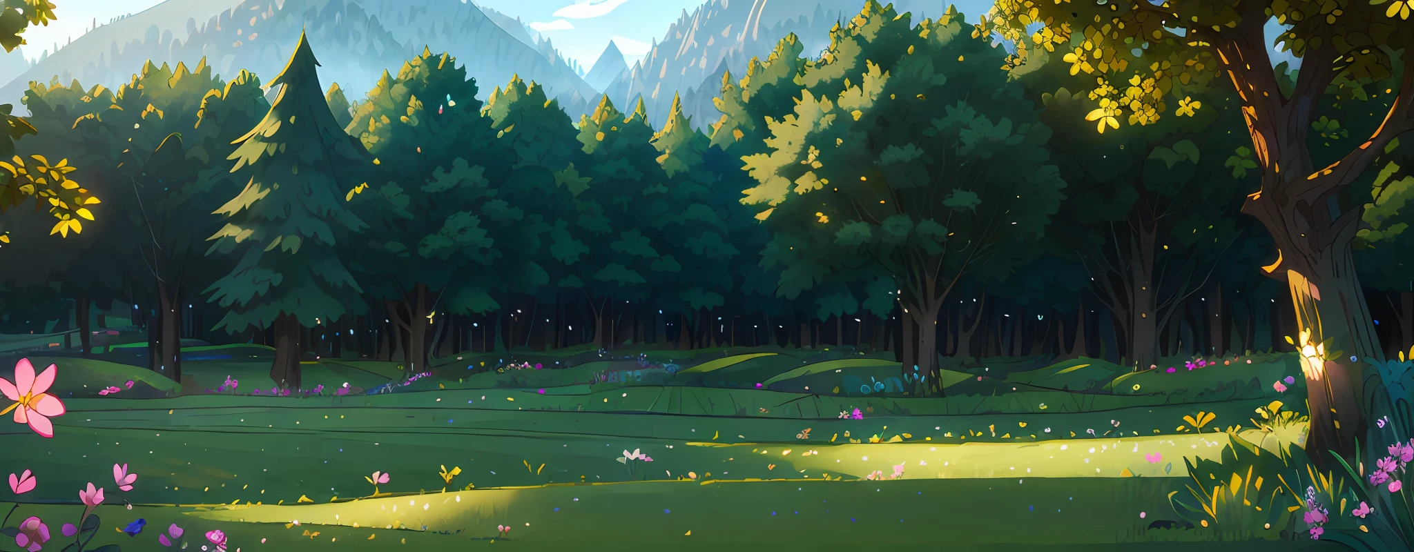 Masterpiece, best quality, (very detailed CG unit 8k wallpaper) (best quality), (best illustration), (best shadows) green fields, valley, delicate petal leaves of various colors falling into the air, Ray tracing, ultra detailed