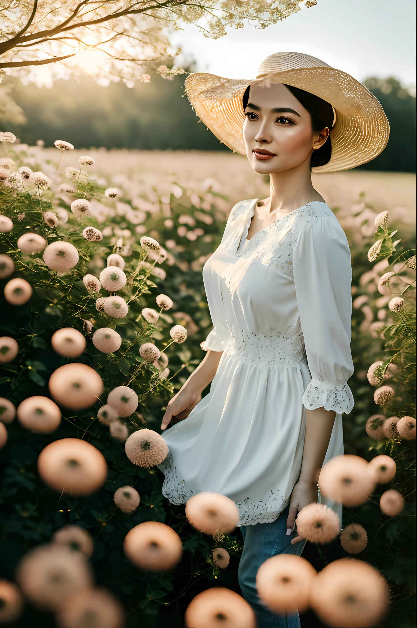 Zeiss_style,masterpiece, best quality,super detailed, high resolution, very detailed, 8k uhd, (Skin Wrinkles: 0.9), (fidelity, fidelity: 1.5), (high detailed skin:0.9), (visible pores:0.6),Clearly visible pores, real skin texture,
((a japanese woman,solo,upper body,)),dress,street,night,
((detailed face)),(freckles:0.8), (natural light), amazing, photon mapping, radiosity, amazing physically based rendering, fine detail, best, high quality , RAW Photo, (Bokeh: 1.2), Realistic, (Depth of Field: 0.5),(Detail Clothing Features), real skin,(dynamic pose: 0.6), (skindentation),
(((outdoors))),pureerosface_v1, 
there is a woman with a hat and flowers in the middle of a field, fantasy art behance, beautiful digital artwork, detailed fantasy digital art, digital fantasy art ), fantasy digital art, stunning digital illustration, exquisite digital illustration, digital art fantasy art, gorgeous digital art, colorfull digital fantasy art, digital art fantasy, digital fantasy art, digital fantasy illustration