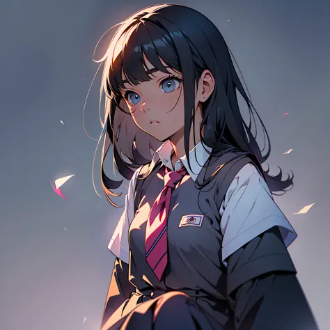 School uniform girl, in the light of dusk, mournful in thought. --auto --s2