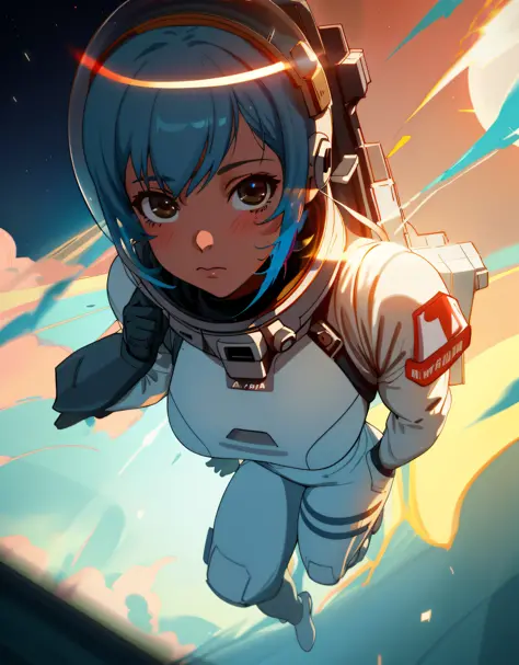 girl in astronaut suit on moon, (an extremely delicate and beautiful work), beautiful face, waist leaking, full body, random pos...