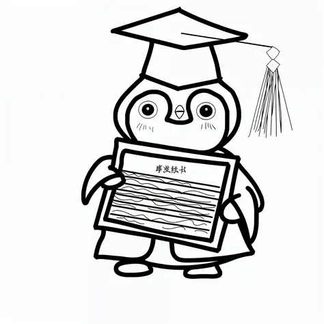 coloring pages for kids graduation owl with diploma, post graduate, wearing an academic gown, clipart, inspired by Masamitsu Ōta, graduation photo, desenho, punpun onodera, made in adobe illustrator, anthropomorphic penguin, created in adobe illustrator, c...