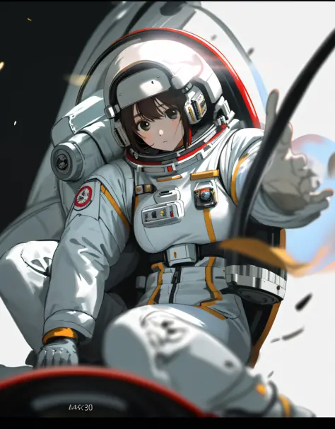 Korean girl in astronaut suit on moon, (An extremely delicate and beautiful work), beautiful face, waist leaking, full body, Ran...