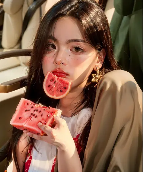 Wu Yanzu eats watermelon