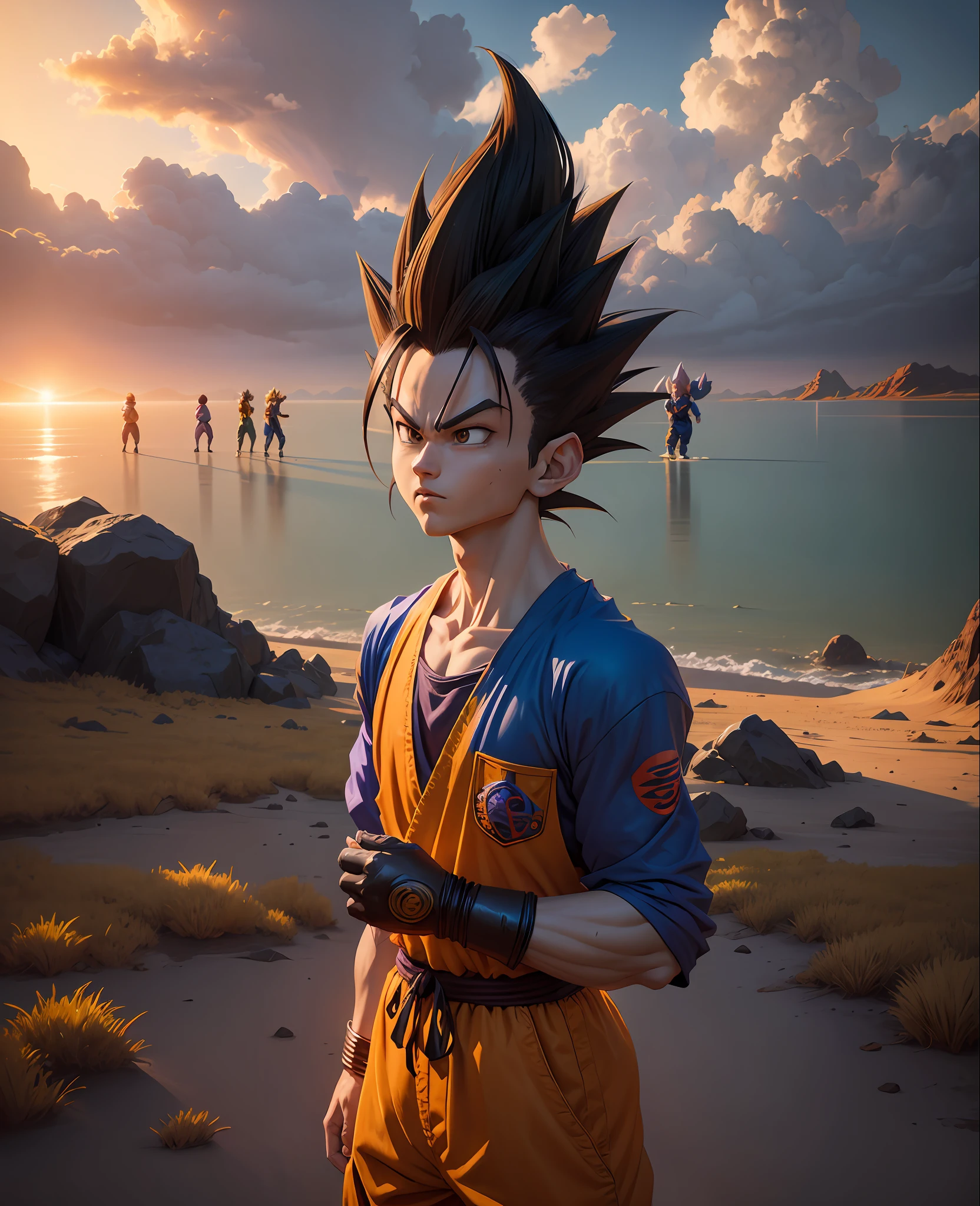 Dragon ball goku on the beach with people in the background - SeaArt AI