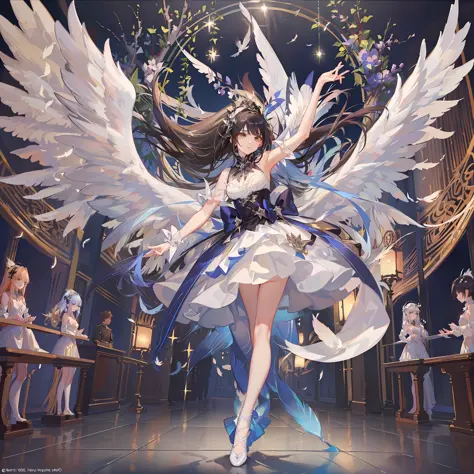 (extremely detailed CG unity 8k wallpaper, best quality, masterpiece), ballet angel,(sute:0.75+angel:1.25), dynamic and graceful...