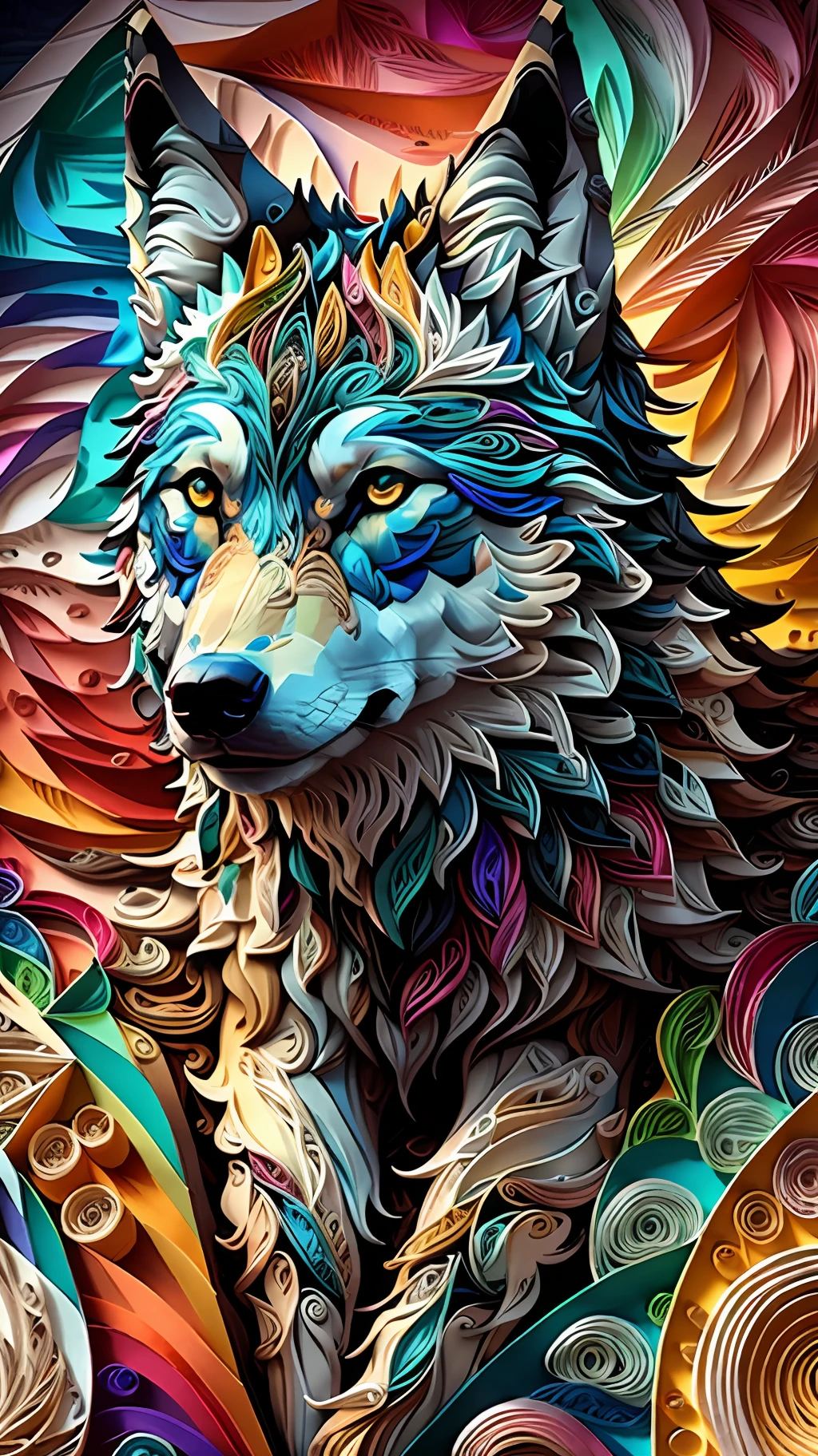 lobo, papel quilling multidimensional, arte, chibi,
yang08k, hermoso, vistoso,
obras maestras, Calidad superior, mejor calidad, Arte oficiale, hermoso and aesthetic,((16k ultra realista))