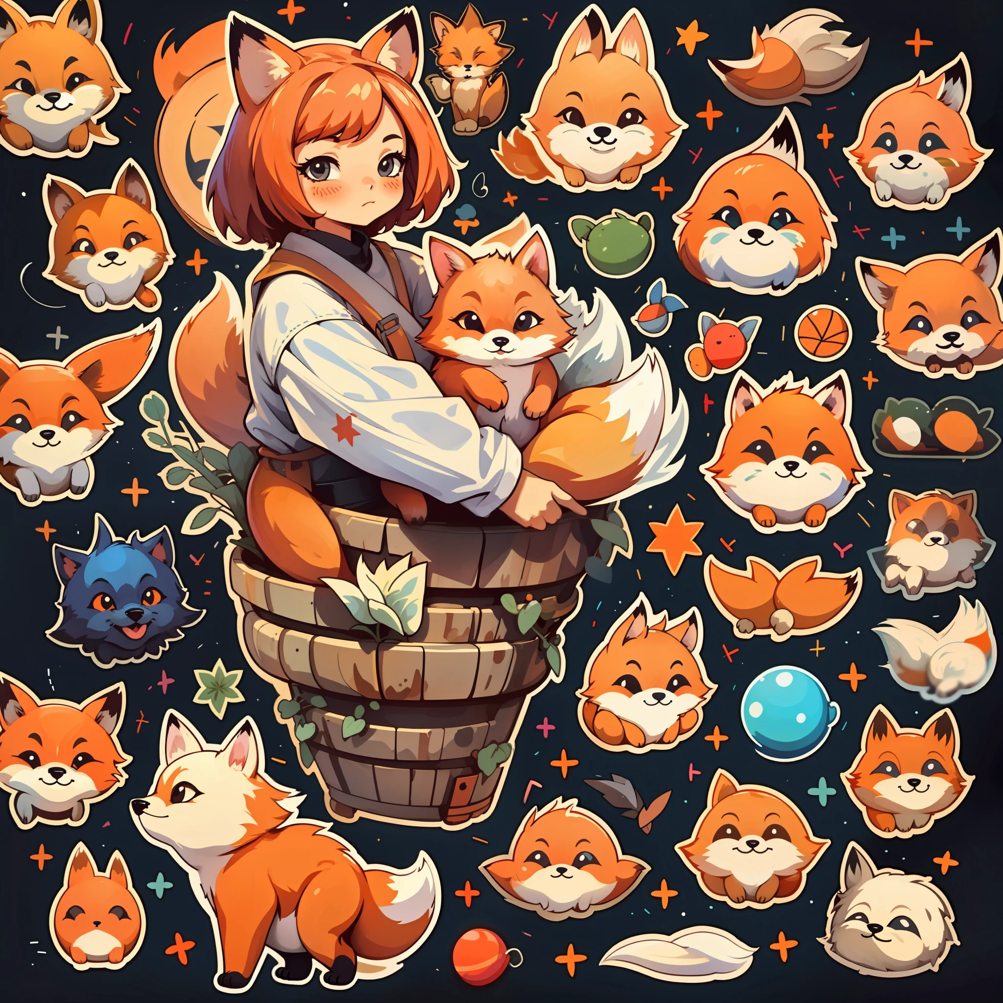 sticker,1 Mädchen,einfacher Hintergrund,Fuchs,