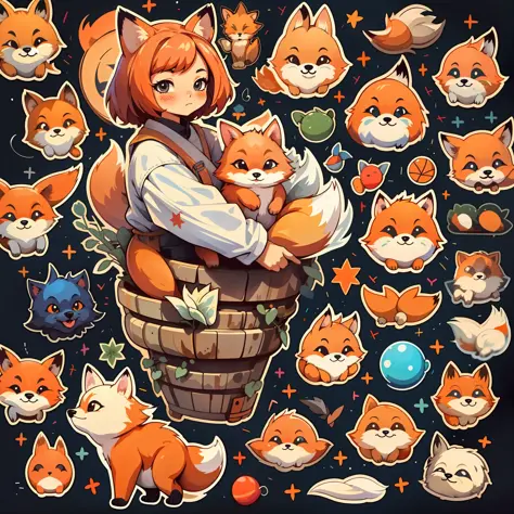 sticker,1girl,simple background,fox,