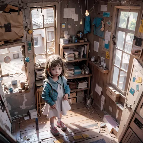 A little girl is now in the middle of the room, surrounded by boxes --auto --s2