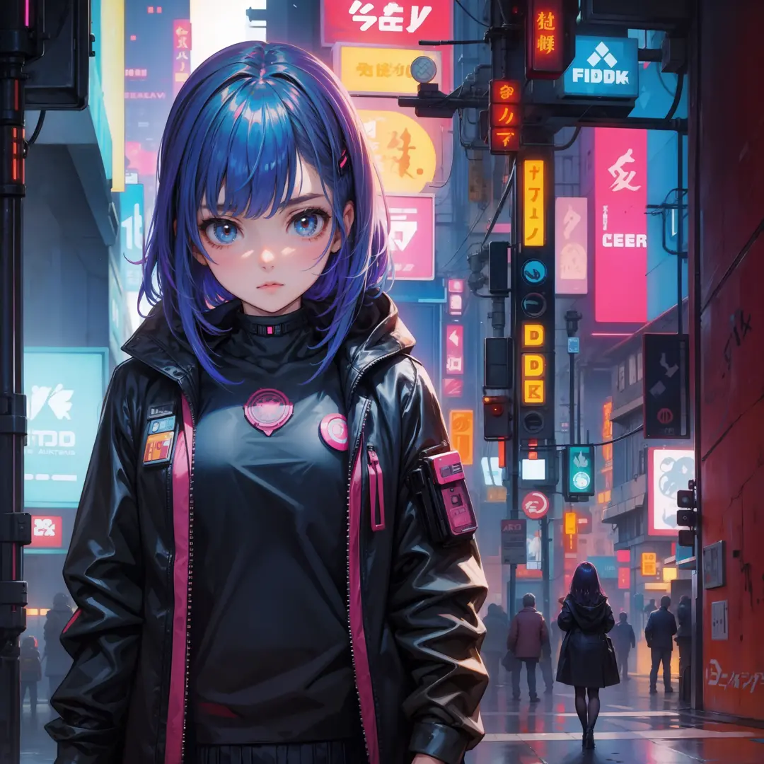 A cute girl in cyberpunk world