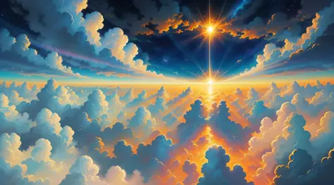 (best quality, high resolution painting), beautiful celestial scene,flying together in the sky, view from above, angel,Jesus,lots of divine light, white clouds, sun rays, stunning visuals, bright lights, magical effects,celestial photography.