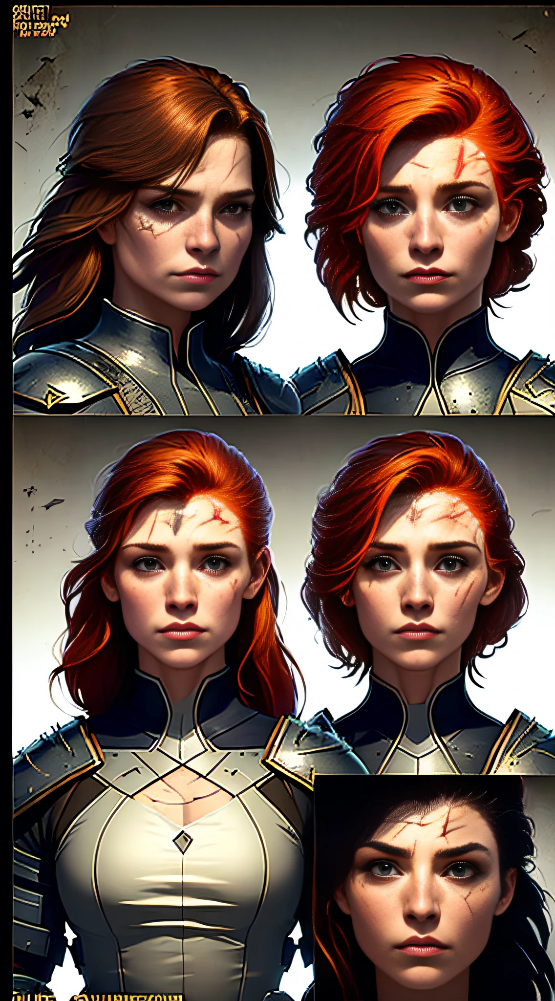 A series of four pictures of a woman with red hair - SeaArt AI