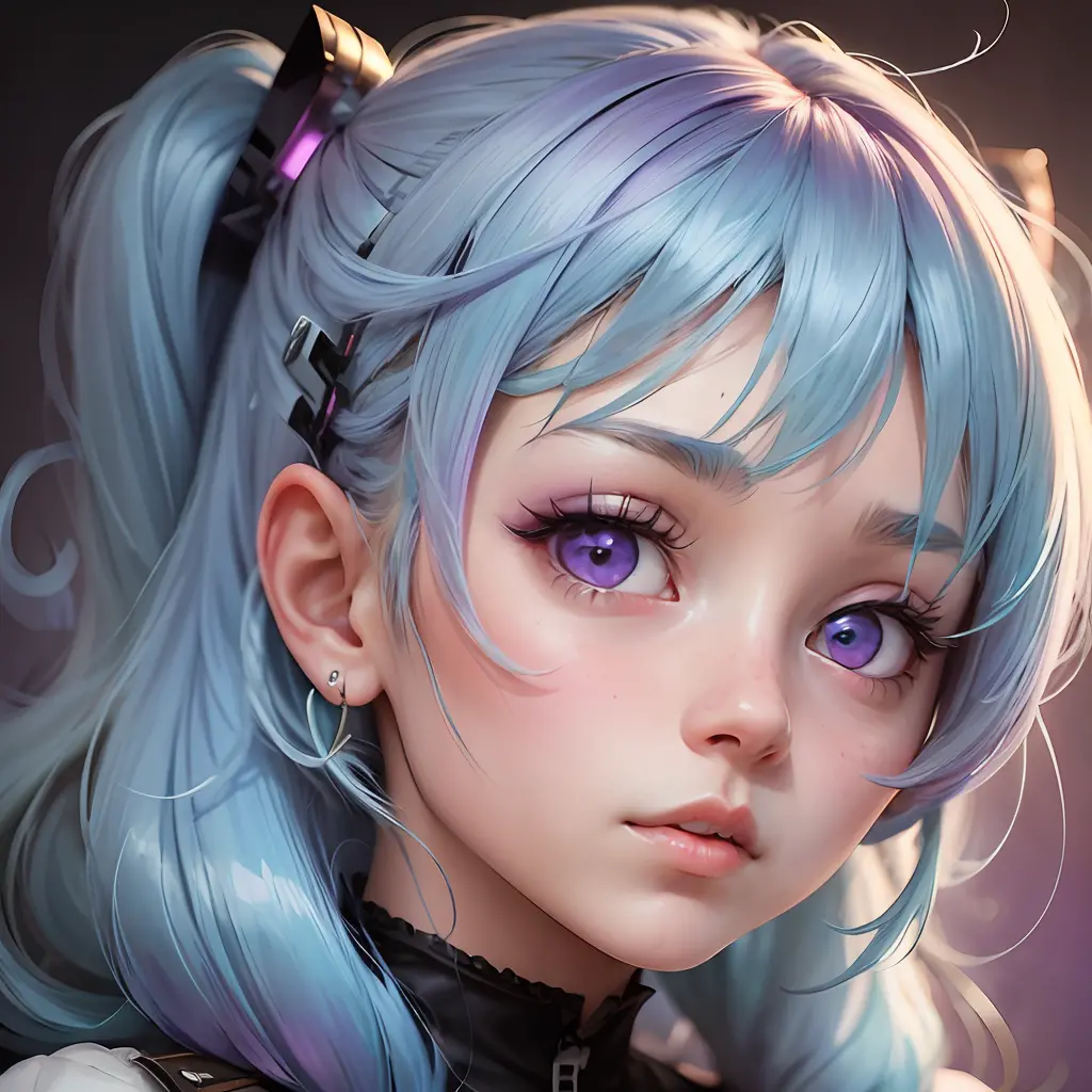 11 years old girl with cyan hair, purple eyes in anime style --auto --s2