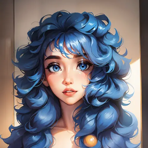 Girl with blue curly hair