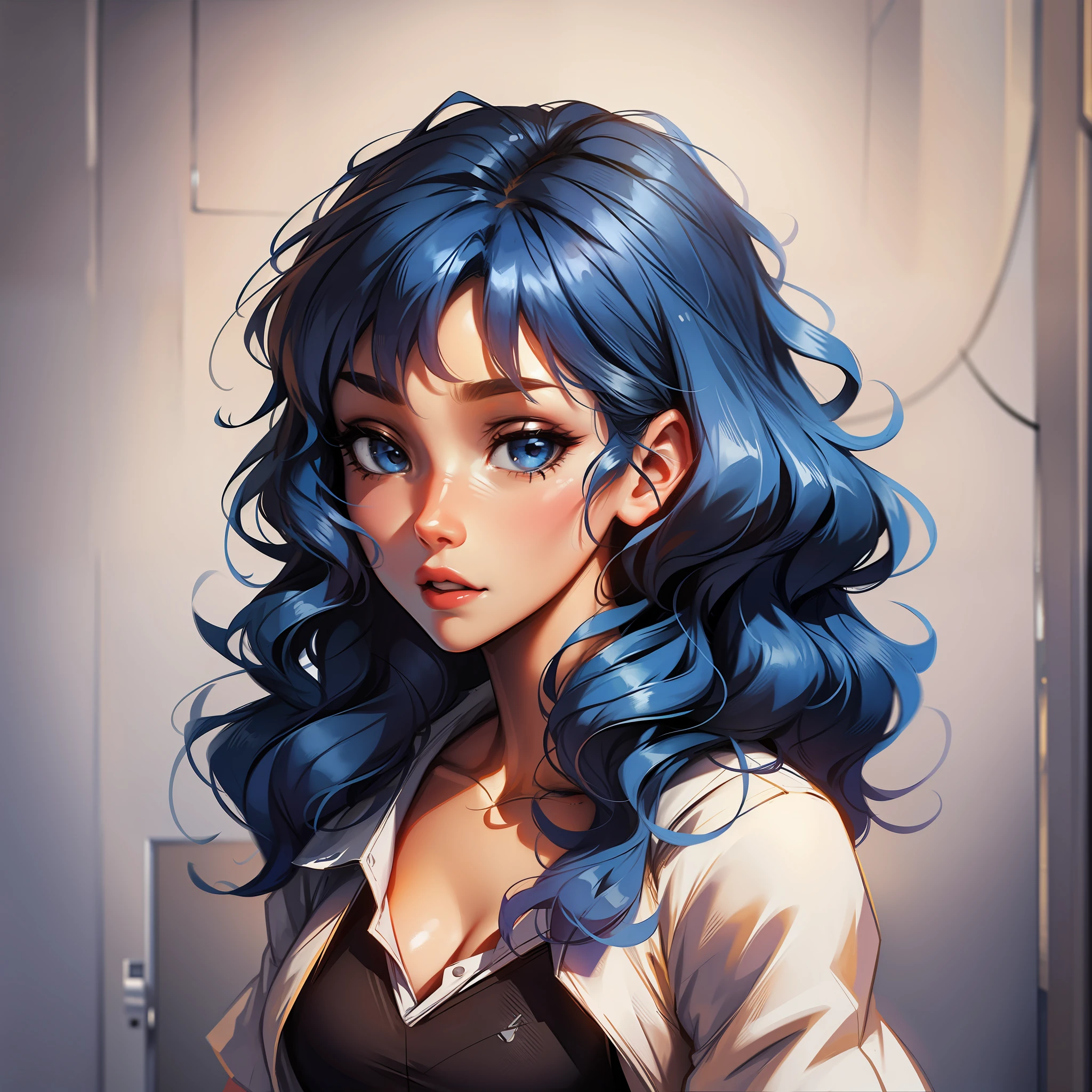 Girl with blue curly hair