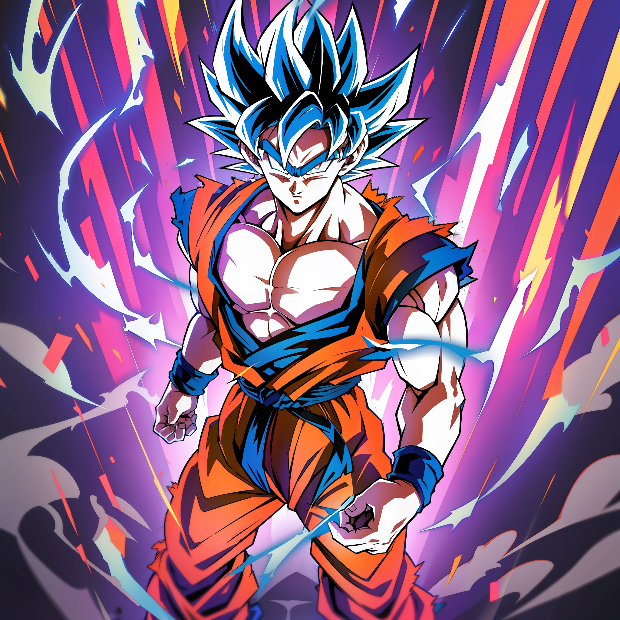 A drawing of a young goku with a blue and red background - SeaArt AI