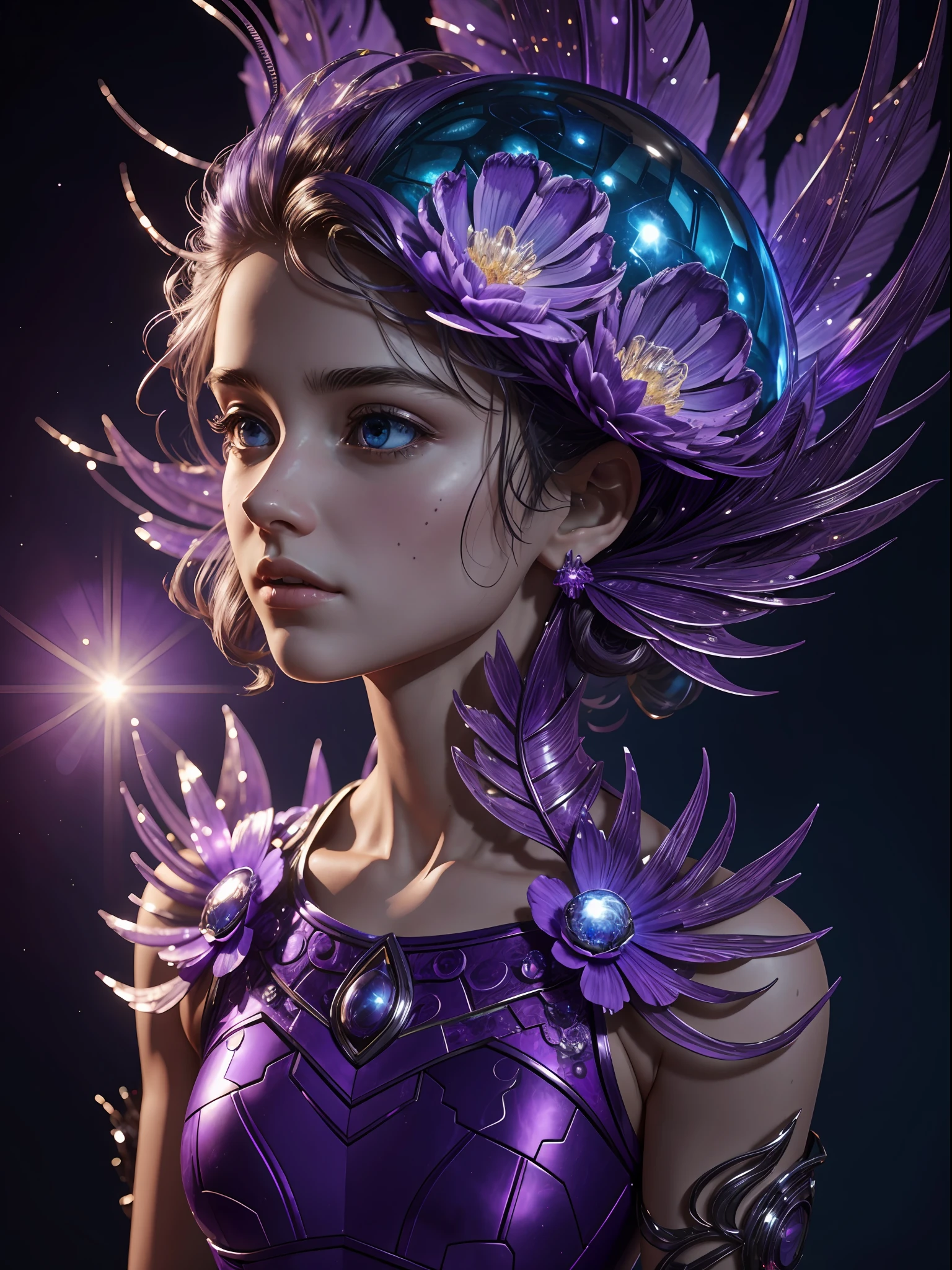 Incredible and spectacular scenes, ((high quality)), ((detailed)), ((fantasy)), "purple plasma brain, purple plasma body, realistic, best quality, 4K, flowers trapped in blisters at the top realistic, (handsome teenager and beautiful girl hugging), full body portrait", image quality (3D rendering effect) , exquisite details,