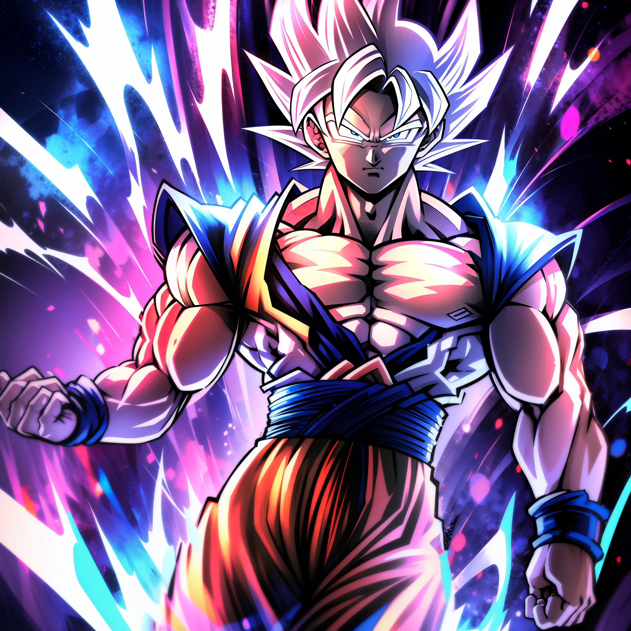 (1 homem, Sozinho)[(Goku de Dragon Ball Super],ultra instinto, forte, músculos, Ultra instinto completo,