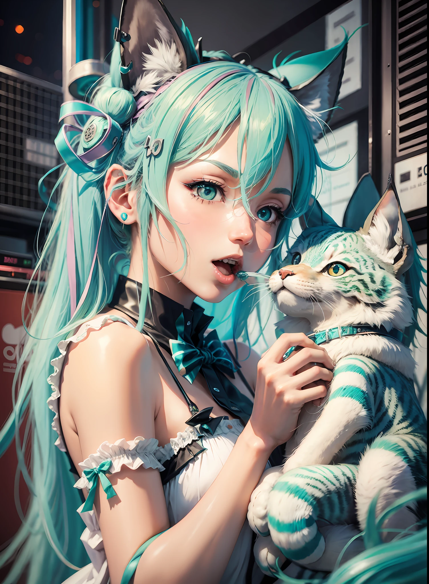 hatsune miku eating a lynx