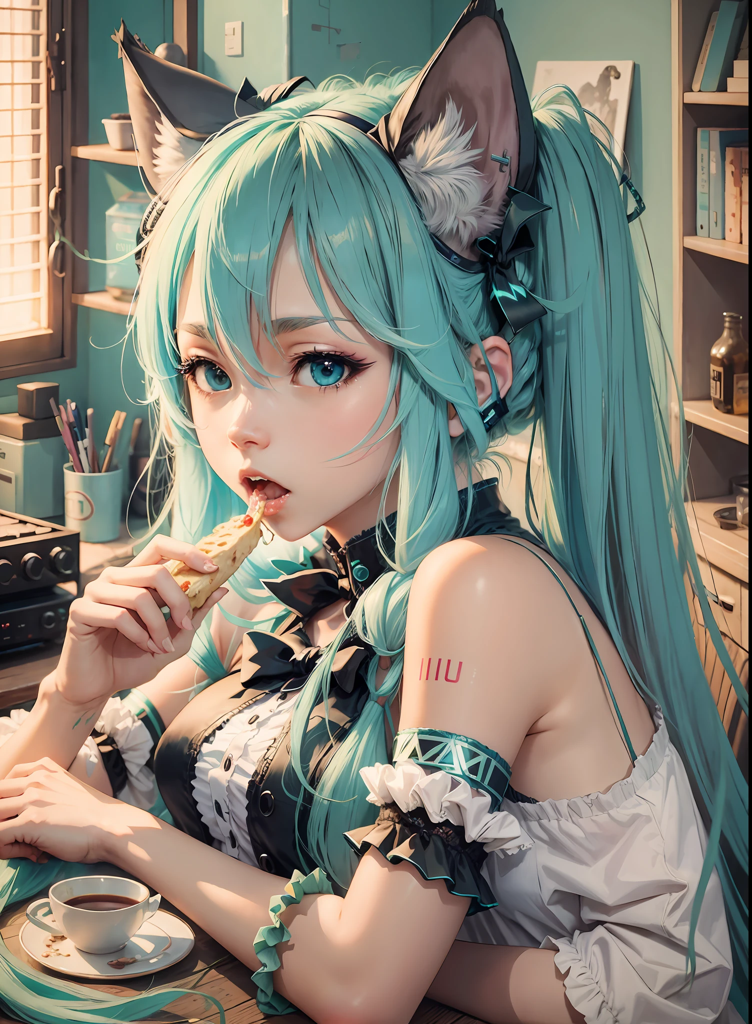 Hatsune Miku comiendo un lince