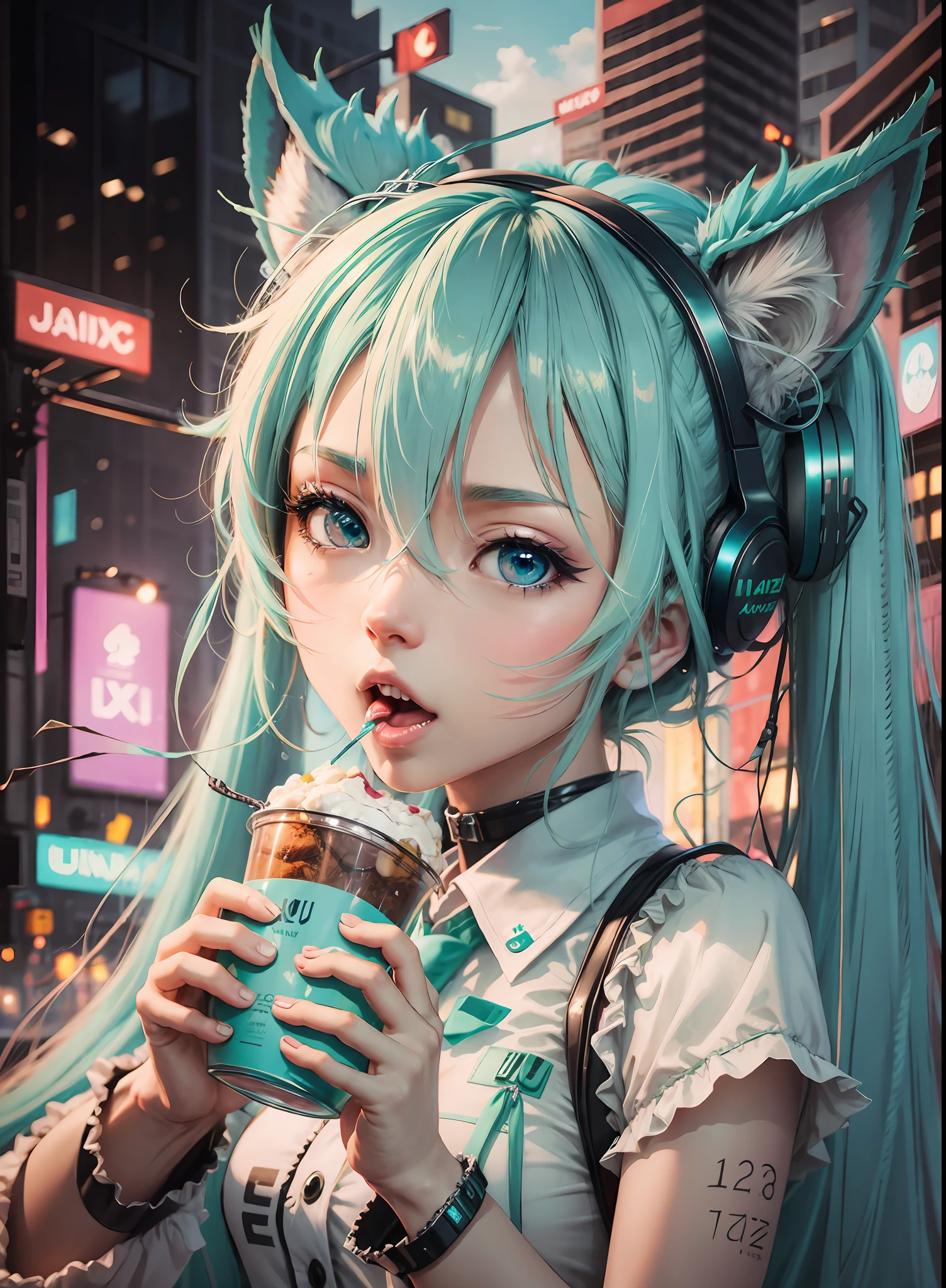 hatsune miku eating a lynx