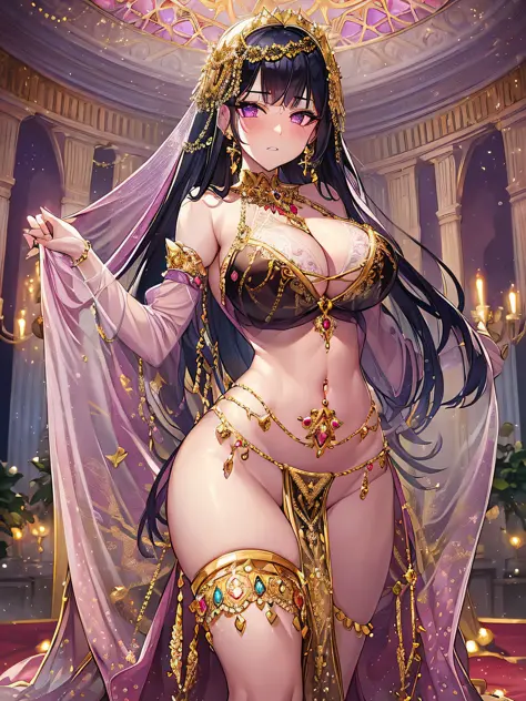 ((vulgarity)),((anime moe artstyle)),((Masterpiece)), (Best Quality), (Super Detail), Illustration, (((Very Delicate and Beautiful))),Dynamic Angle,Looking at viewer,((((Solo)))),(((Full body))),(((1 arrogant empress standing in the royal bedroom))),(((nud...