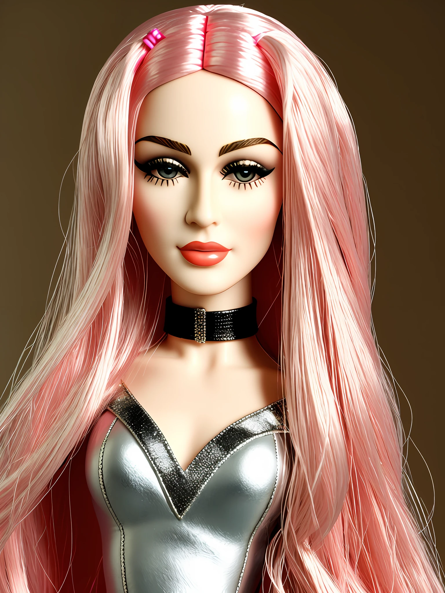 Um close de uma boneca com cabelo rosa e um estrangulamento - SeaArt AI